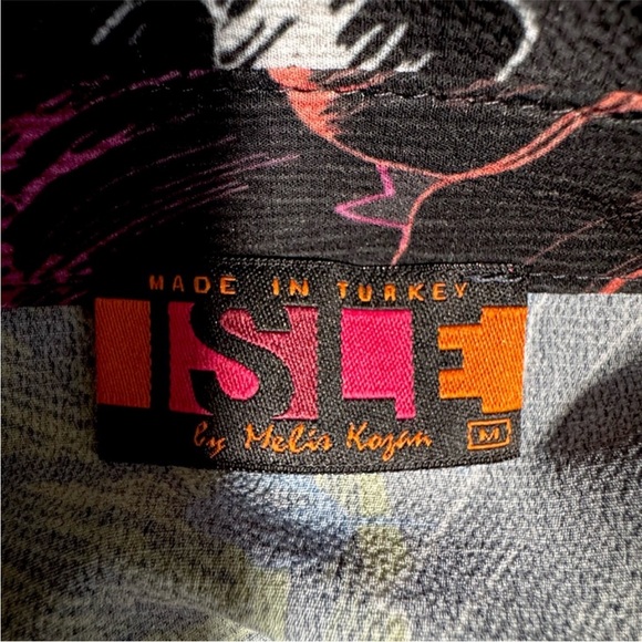 Isle by Melis Kozan Vibrant Button Down Asymmetrical Long Sleeve Top size M - Picture 9 of 11